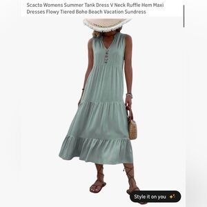 Sage Green Tiered V-Neck Maxi Sundress